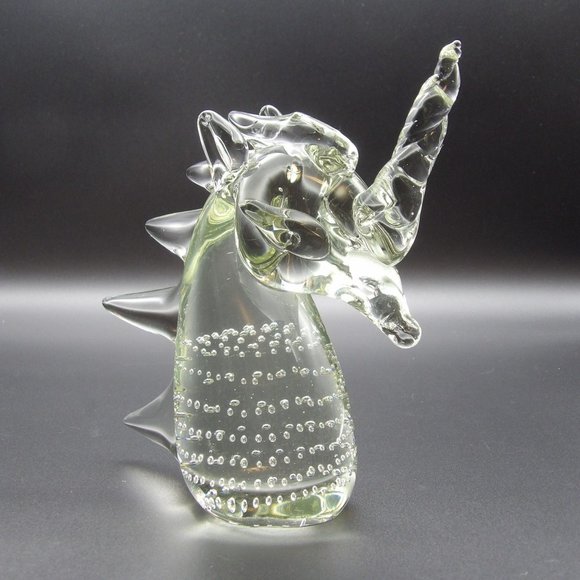 Vintage Hand Blown Art Glass Unicorn with Applied Mane & Applied Horn 7"H x 6"W - Picture 10 of 10